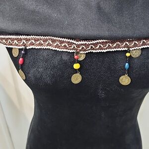 New Pia Rossini Unique Black Scarf Wrap Gold Coins Colorful Beads Braided New
